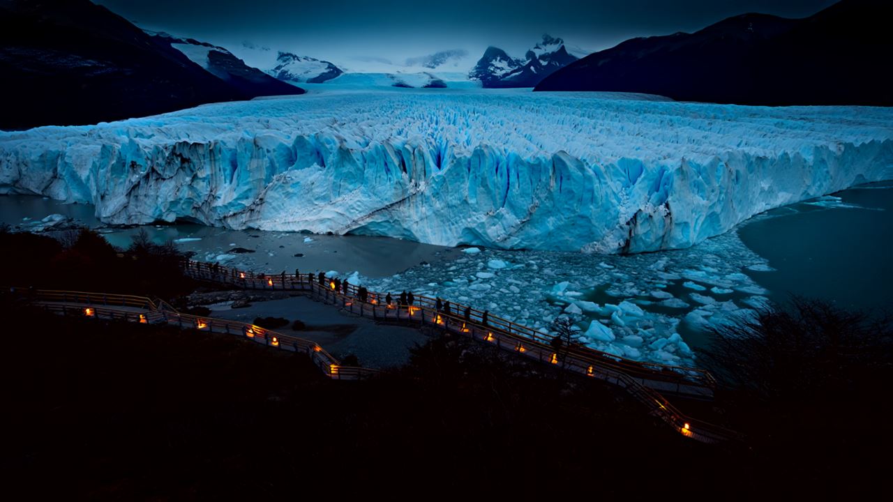 Perito Moreno Glacier With A Full Moon